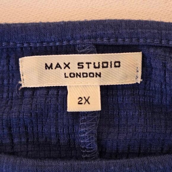 Max Studio Womens Blue Cinched Short Sleeve Plus Size Top - Picture 3 of 10